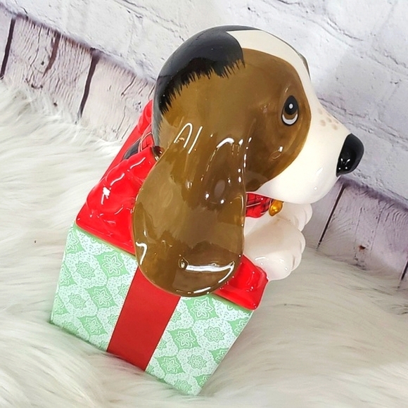 RARE Pioneer Woman Christmas Present Ceramic Charlie Basset Hound Dog Cookie Jar - Picture 10 of 17